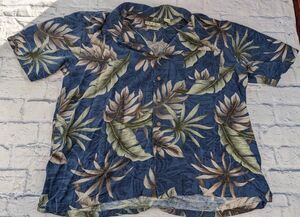 Batik Bay Hawaii Hawaiian Aloha Island Print Button Up Shirt 2X Blue 100% Silk